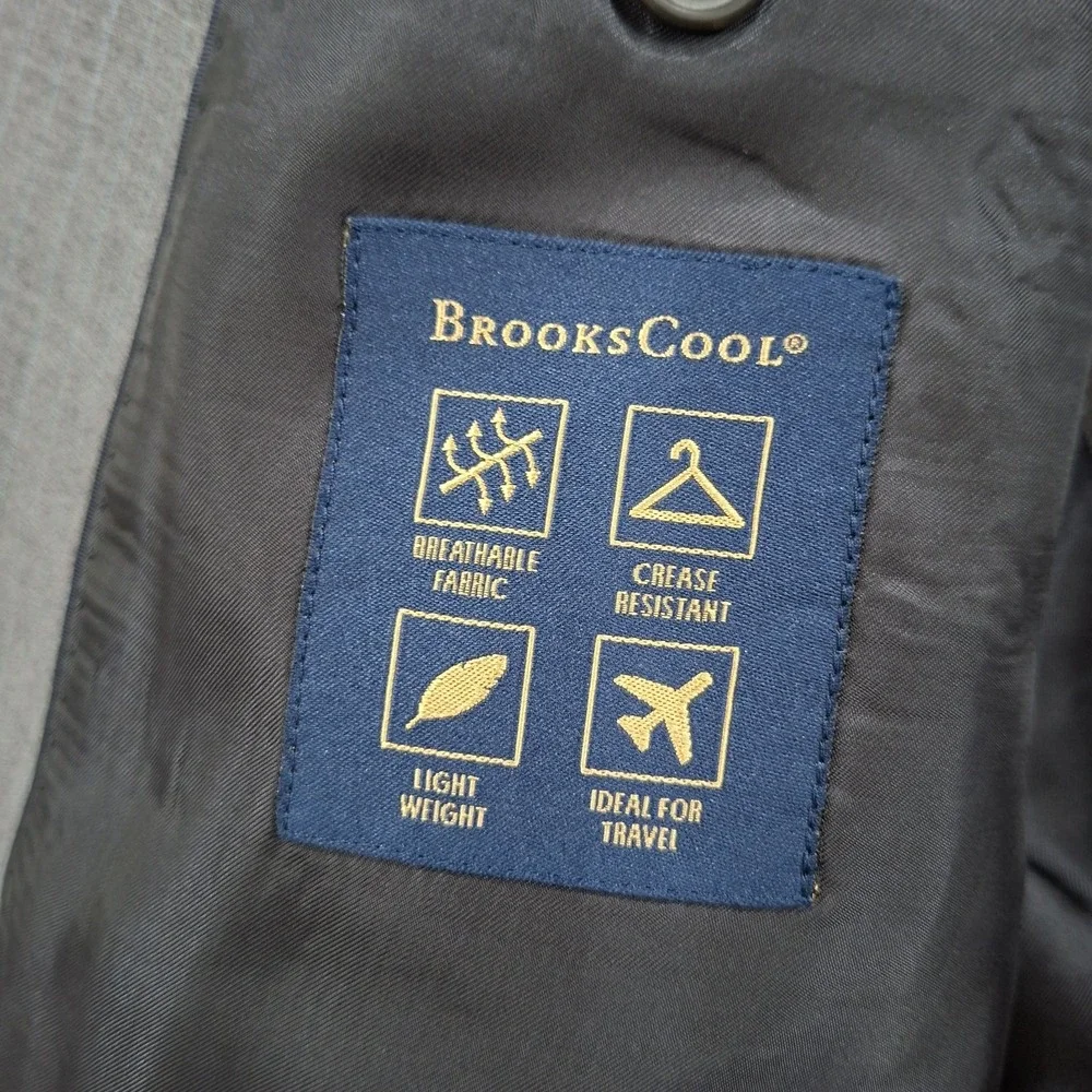 Brooks Bros Madison BrooksCool 46R Blazer Gray w/ Blue Stripe Full Canvas Jacket